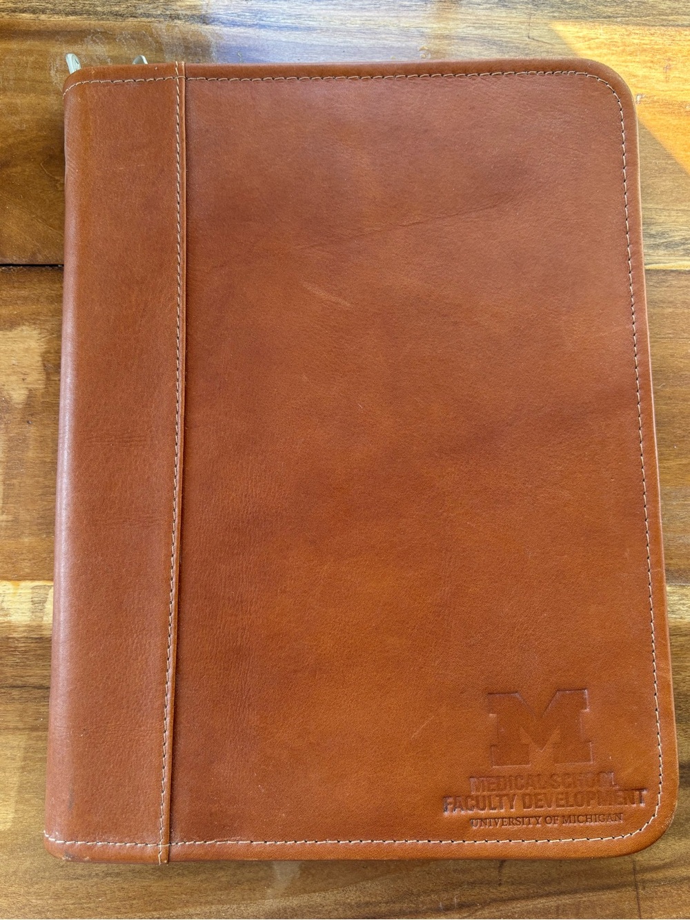 University of Michigan Embossed Brown Leather Portfolio